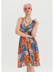 V Neck Robe Blue Patterned Casual Dress 4512